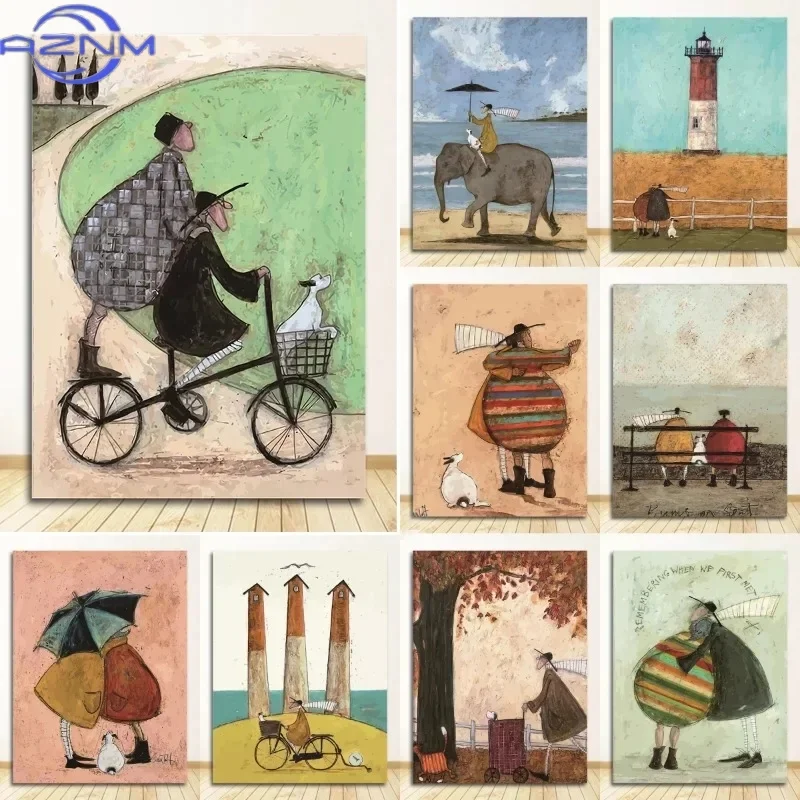 Vintage Nordic  Abstract Landscape Love Dogs Pet Canvas Wall Art Paintings Posters and Prints Pictures Living Room Home Decor