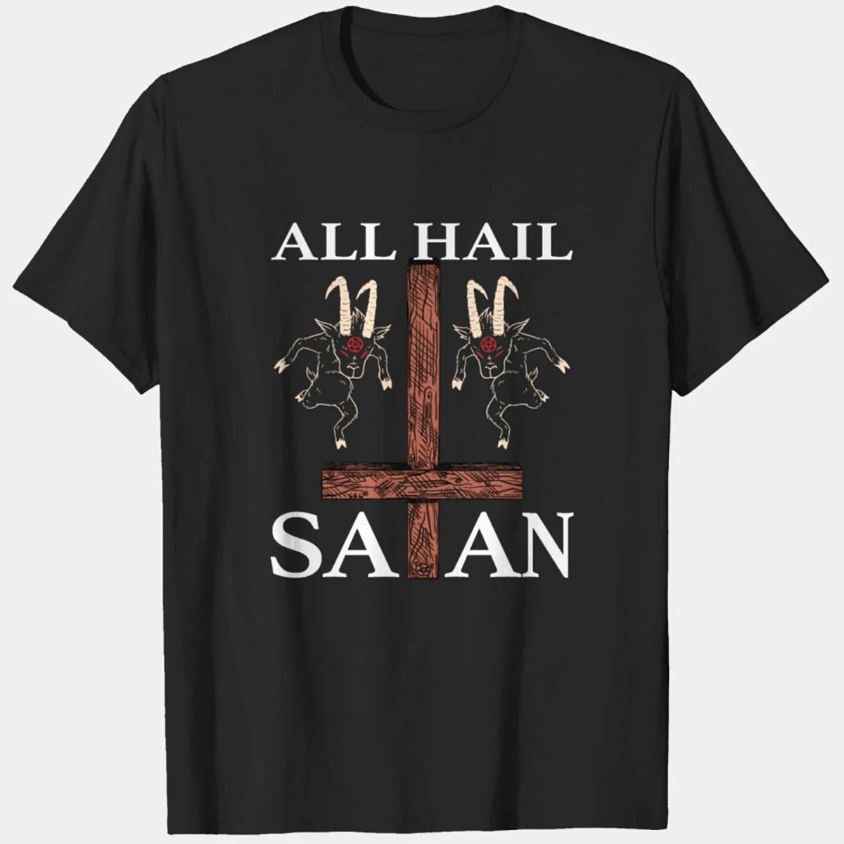 All Hail Satan Baphomet Occult Pentagram Satanic T-Shirt 100% Cotton O-Neck Summer Short Sleeve Casual Mens T-shirt Size S-3XL