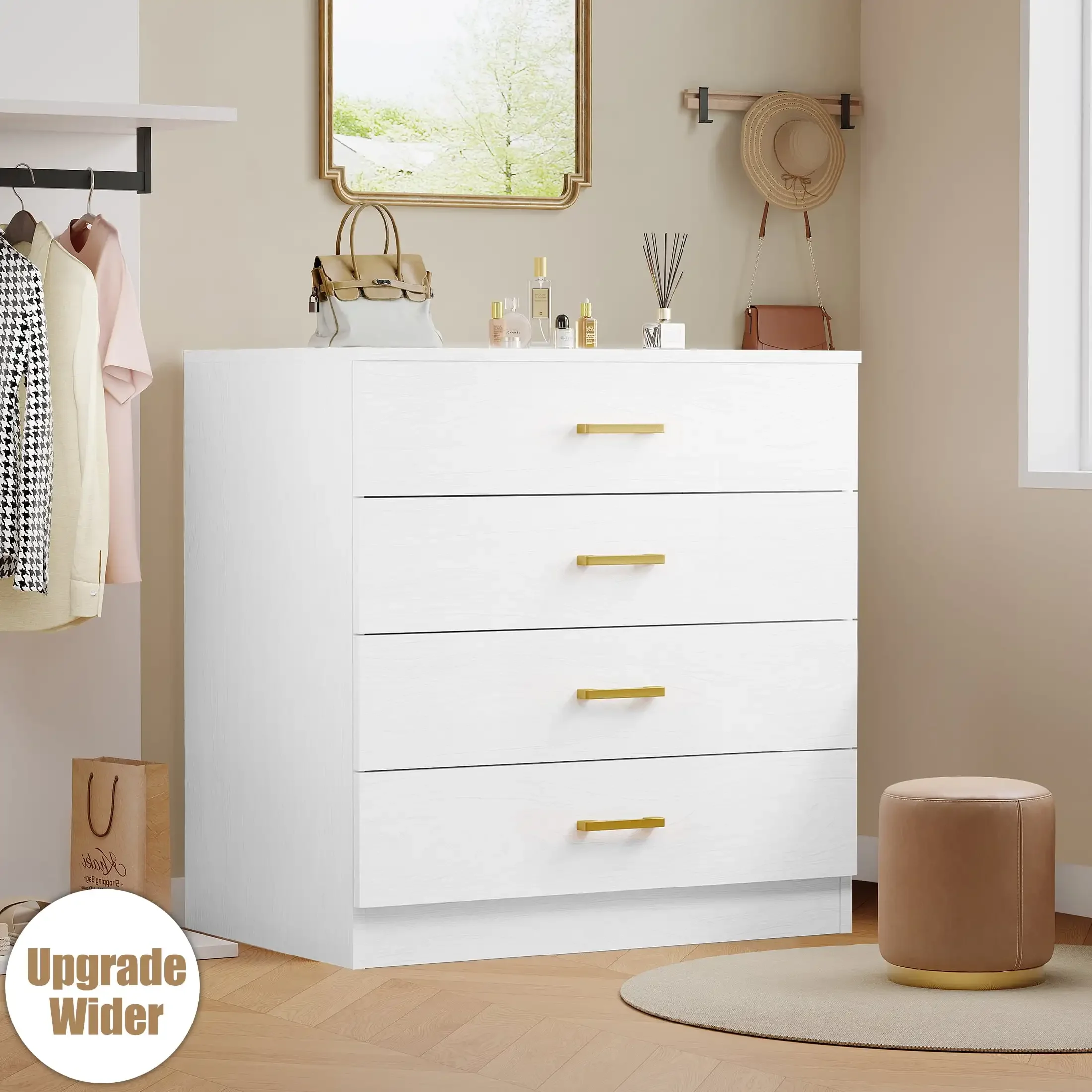 

White 4-Drawer Wood Dressers for Bedroom