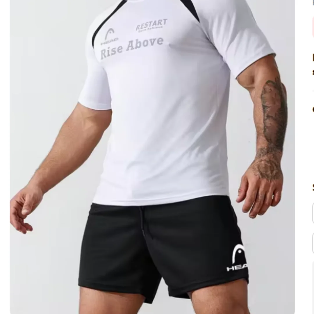 HEAD Tennis Tracksuit Men\'s T-shirt Shorts Set Summer Badminton Short-sleeved Training Set Running Workout Tracksuit