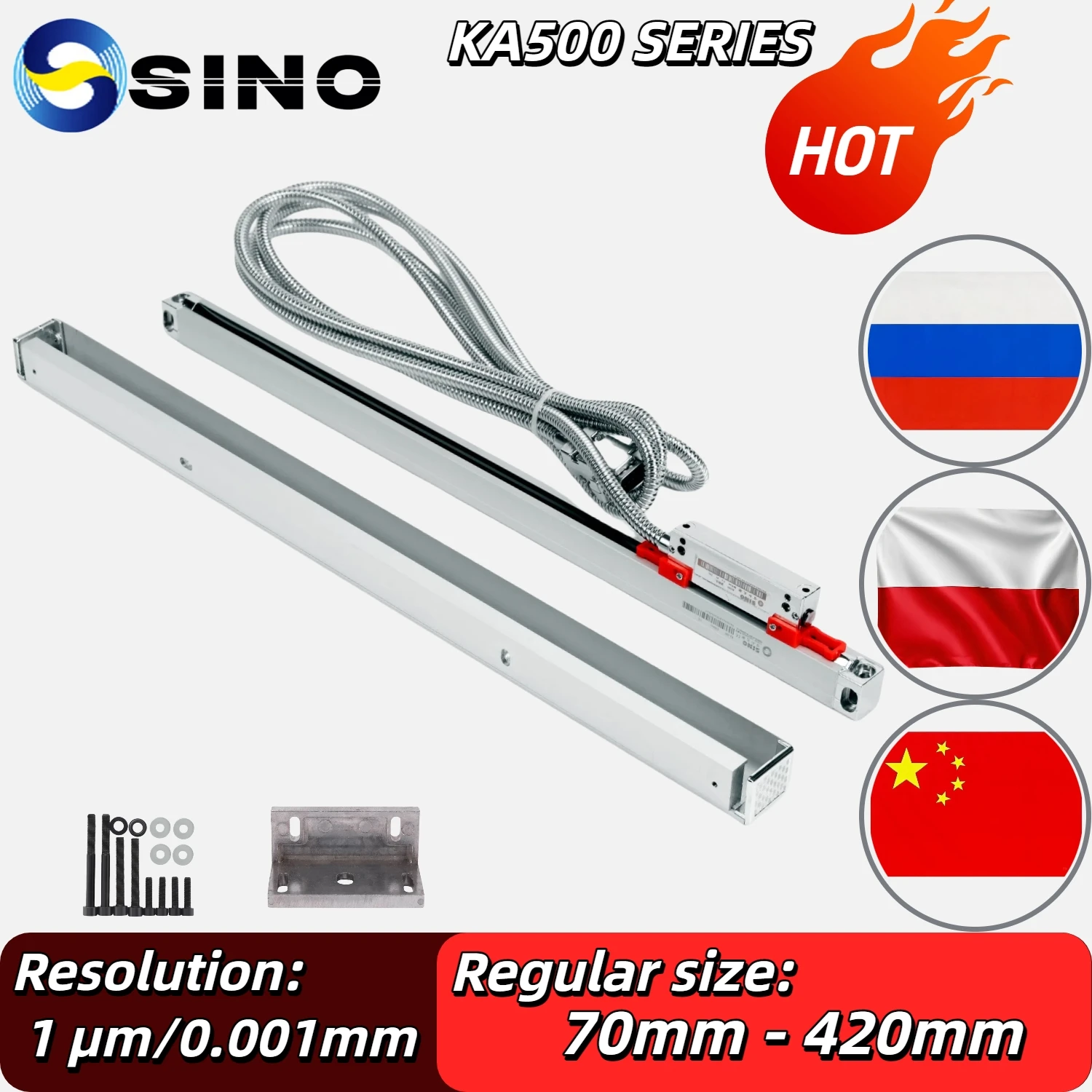 Milling Lathe Grinder DRO Linear Glass Scale 70mm-420mm 370mm 320mm TTL 1um 5VDC Grating Ruler Encoder Sensor Displacement