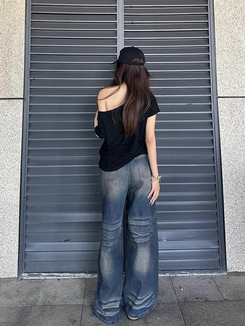 

Женские джинсы свободного кроя с высокой талией и широкими штанинами, прямые брюки длиной до щиколотки, винтажные американские джинсовые брюки