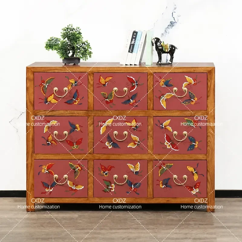 New Chinese Style Painted Chest Cabinet Bedroom Storage Multi Functional Decorative Retro Side Cabinet Customizable
