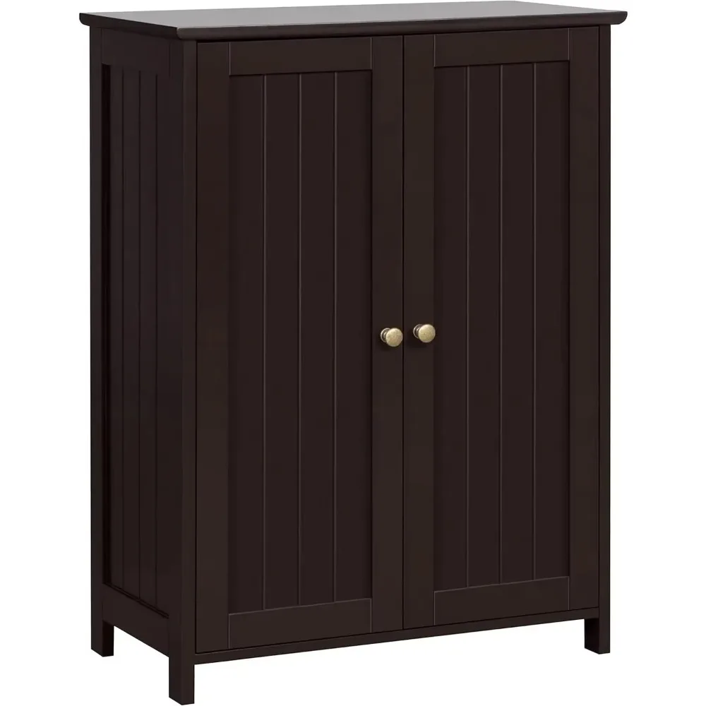 

Bathroom Floor Cabinet, Modern Storage Freestanding Organizer Cabinet with Adjustable Shelves & Double Doors, Espresso
