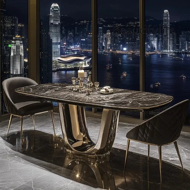 Modern style square light luxury jade luxury stone dining table villa marble custom decoration advanced