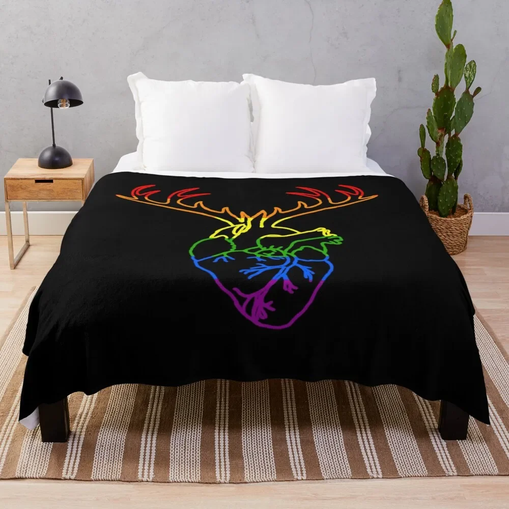 rainbow antlered anatomical heart black Throw Blanket anime Moving Stuffeds Hairys Blankets