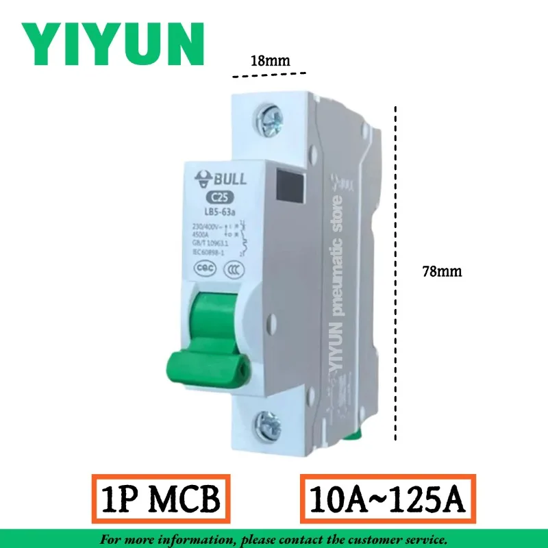 1PC Miniature Circuit Breaker 1P 2P 3P 4P 10-125A Household Overload Short Circuit Protection Safety MCB 10A 16A 20A 25A 32A 50A