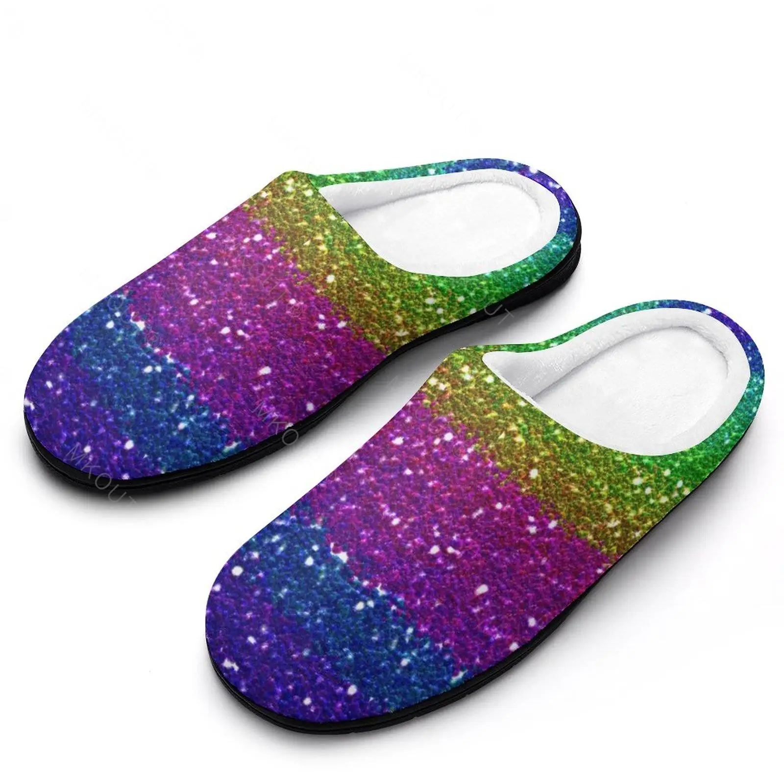 Winter Warm Slippers Rainbow Glitters Sparkles (10) Men Women Cotton Slides Non-Slip Couple Home  Soft-soled Loafer Pantofolefoa