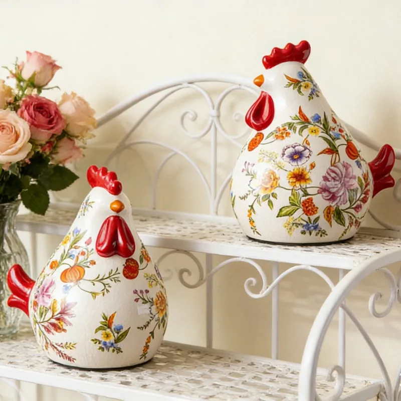 American retro ceramics hand-painted rooster handicrafts living room porch TV cabinet home ceramic ornaments