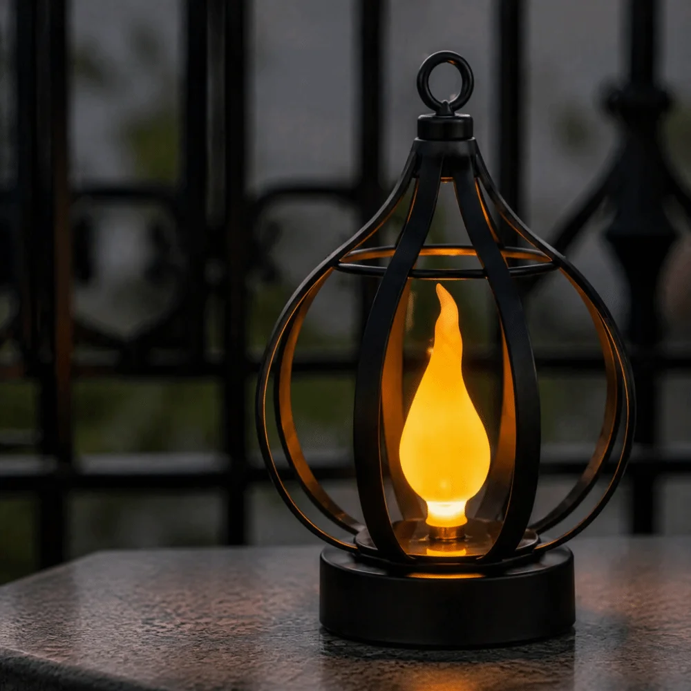 Atmosphere Metal Solar Lamp Waterproof Solar Powered Flame Lamp Atmospheric Decorative Hanging Projection Lamp Courtyard