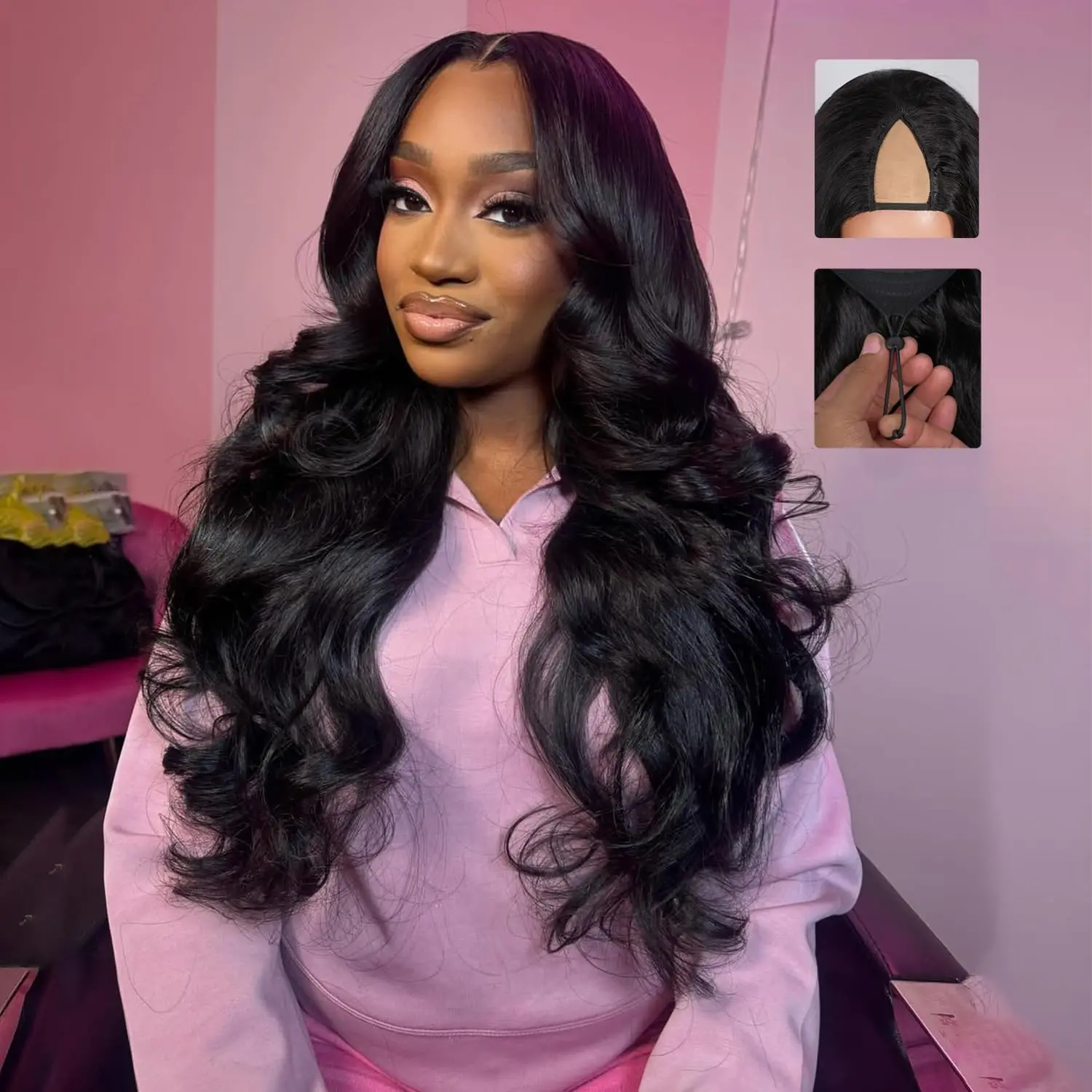 Perruque Smilegirl V Part en cheveux humains, ondulée, densité 200, avec cordon de serrage, prête à porter, demi-perruque en cheveux humains, couleur naturelle, 30 pouces