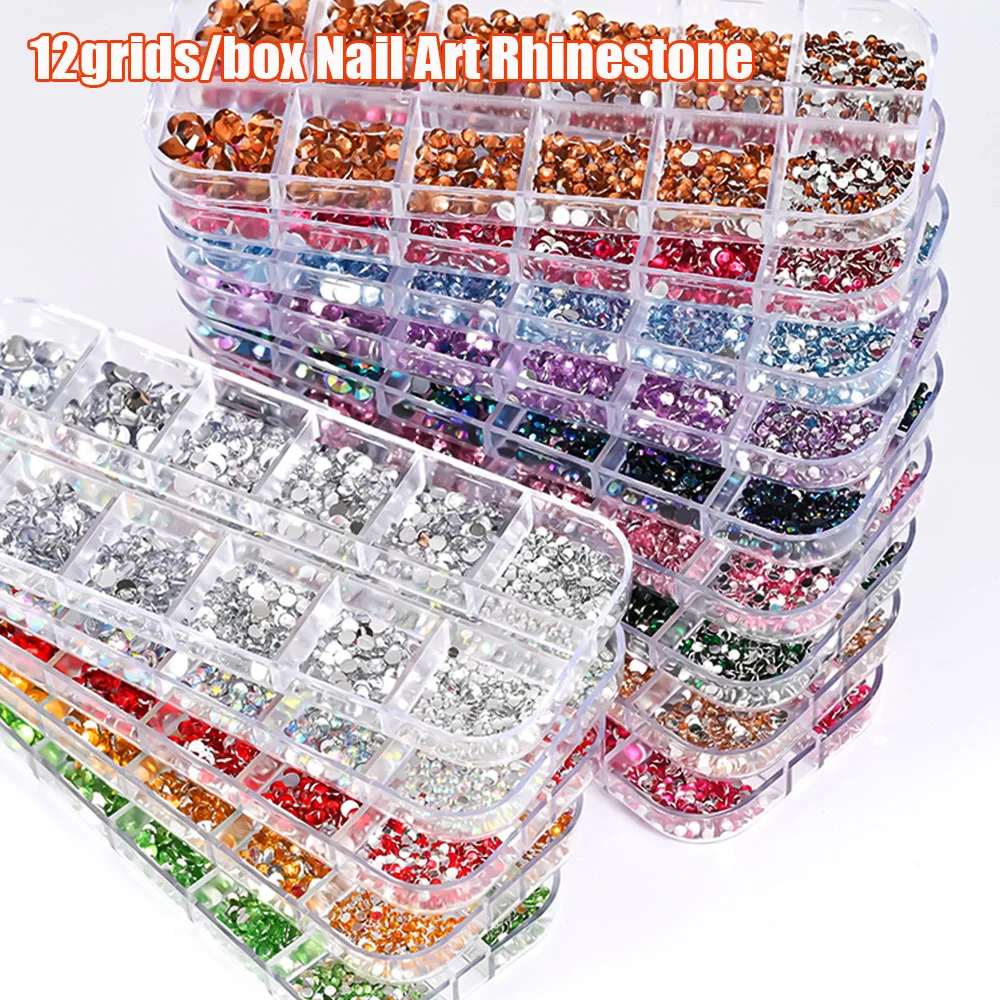 1000 pezzi Mini strass per unghie rotondi di dimensioni miste ss6-ss30 lucido non Hotfix cristallo per unghie di lusso AB/rosa/rosso/oro vetro per