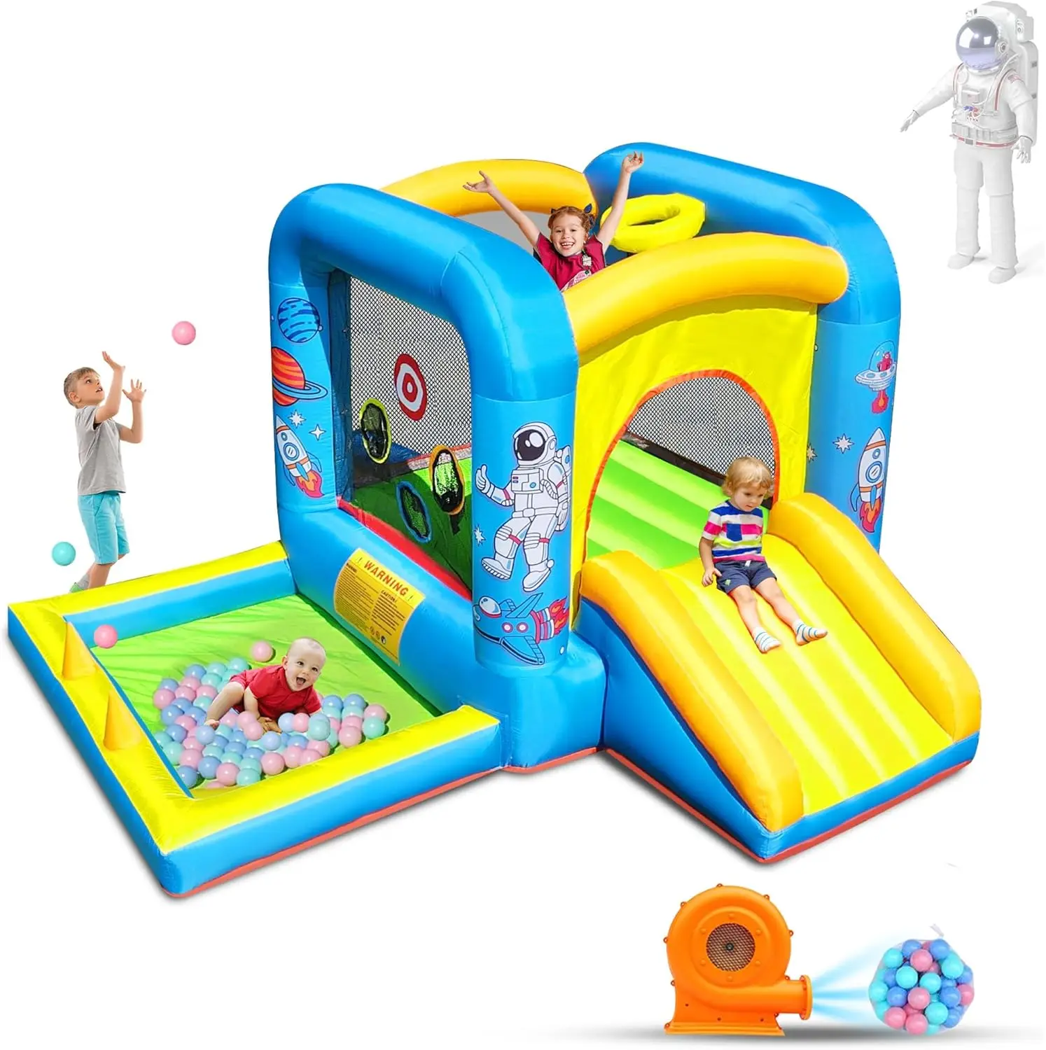 Bounce House with Blower for Kids 3-6 y/o, Jumping Castle with Slide, 112x63x67'' Toddlers Bouncer with Ball Pit, Bouncy House f