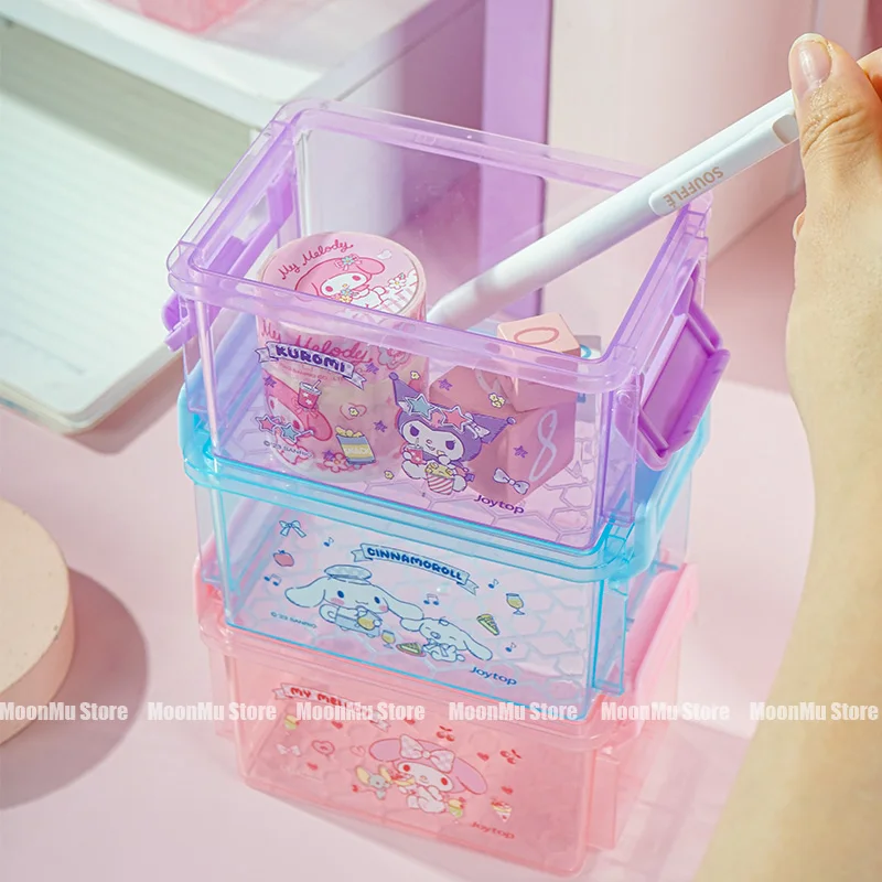 Sanrio Kuromi Desktop Storage Box Cute Cinnamoroll Melody Sticker DIY Sundries Cotton Swabs Jewellery Organizer Basket Gifts image 3
