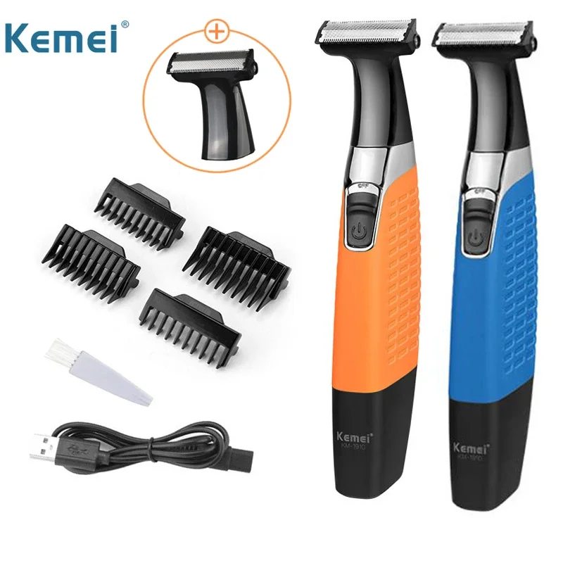 Kemei 1910 Men's Trimmer USB Cordless Electric Shaver Waterproof Hair Trimmer  Facial Beauty Tool Single Blade