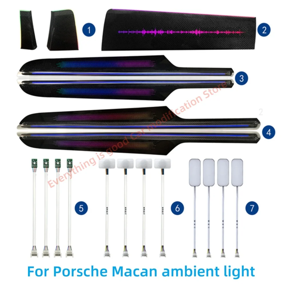 Automotive LED 64 color Ambient light Fit for Porsche Macan Dynamic illuminated Door trim panel speaker cover screen APP control