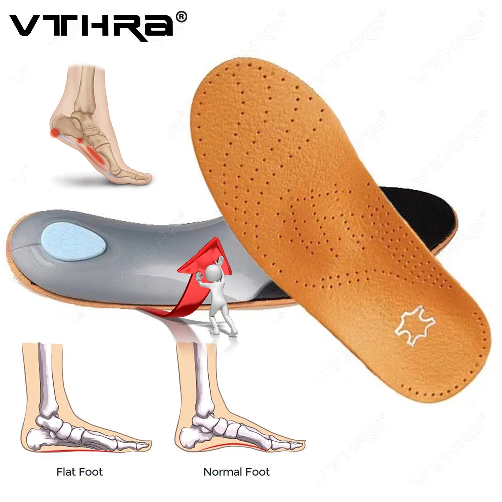 Leather Orthopedic Insole Flat Feet Arch Support Plantar Fasciitis Insole Inserts Women's shoes  for shoes OX Legs Health Unisex