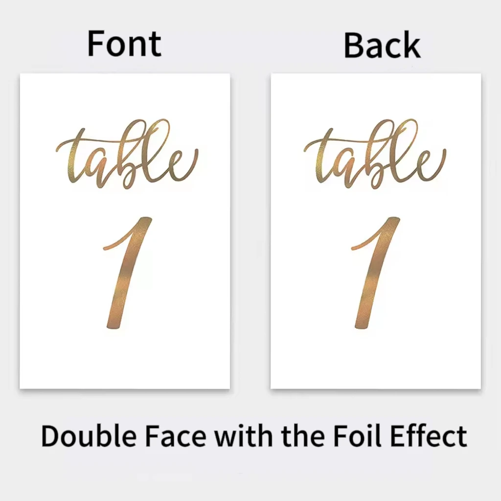 両面金箔,テーブル番号,テーブルのサポート,ヘッドテーブル付きシルバーホイル,印刷された番号1-30,結婚式,31個