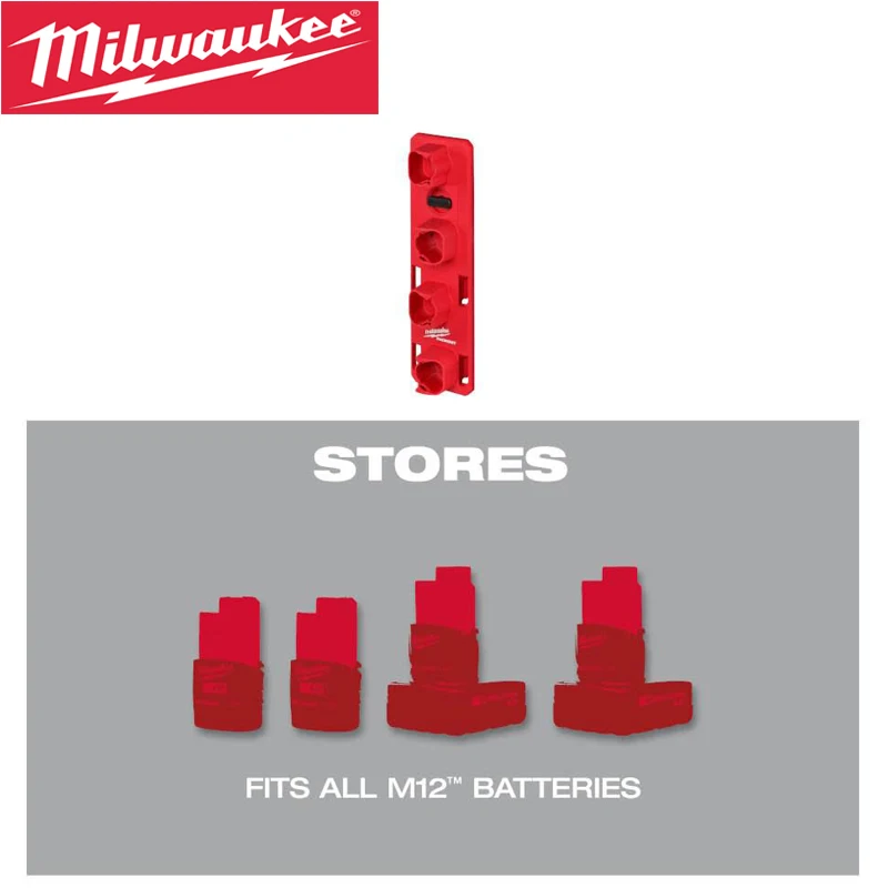 Milwaukee 48-22-8338 PACKOUT M12 Battery Rack Clamp Type Battery Storage Function  Store Up To Four M12™ Batteries Of Any Size