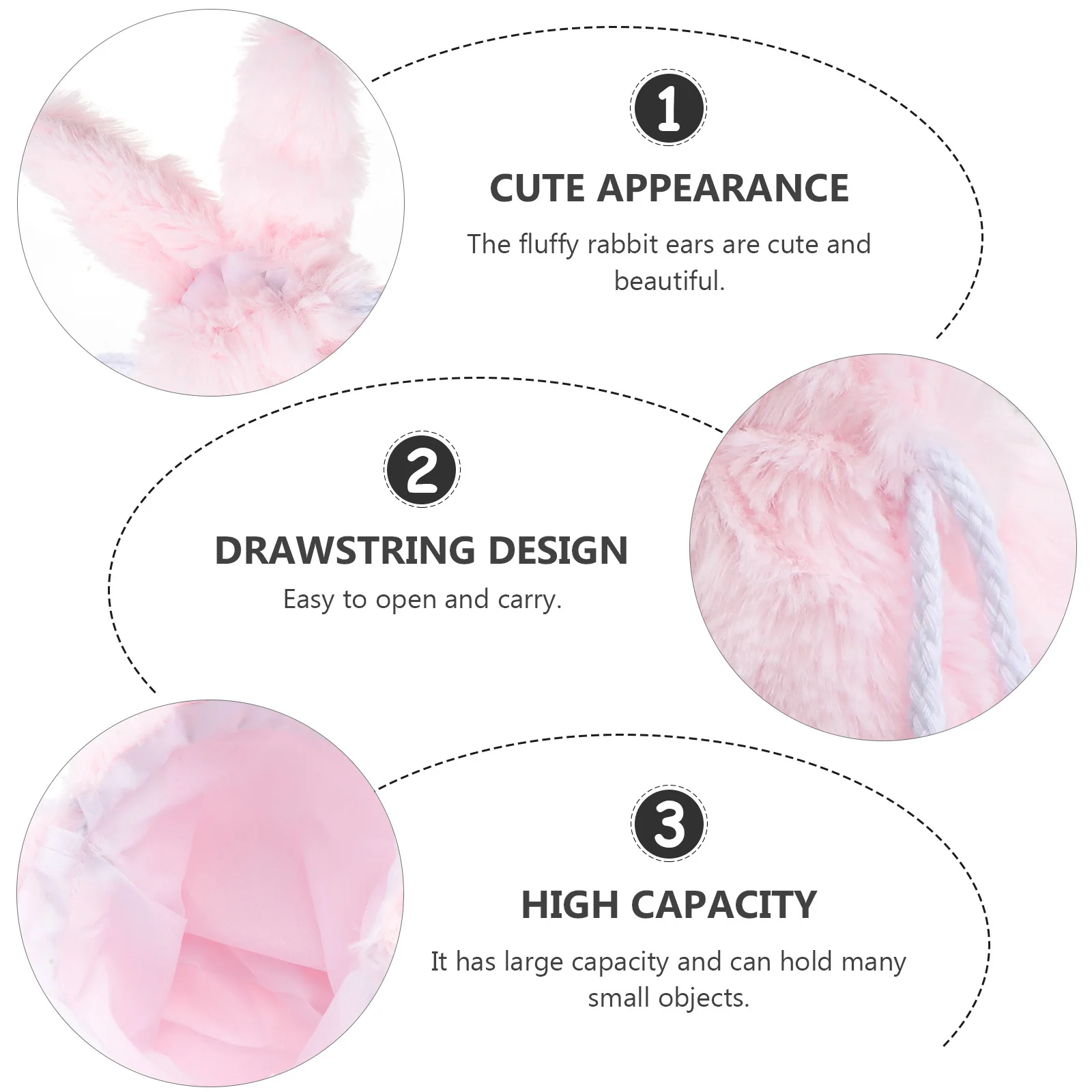 Drawstring Bag Pink Rabbit Ear Makeup Pouch Small Bear Storage Bag Lightweight Organizer Travel Toiletry Pouch