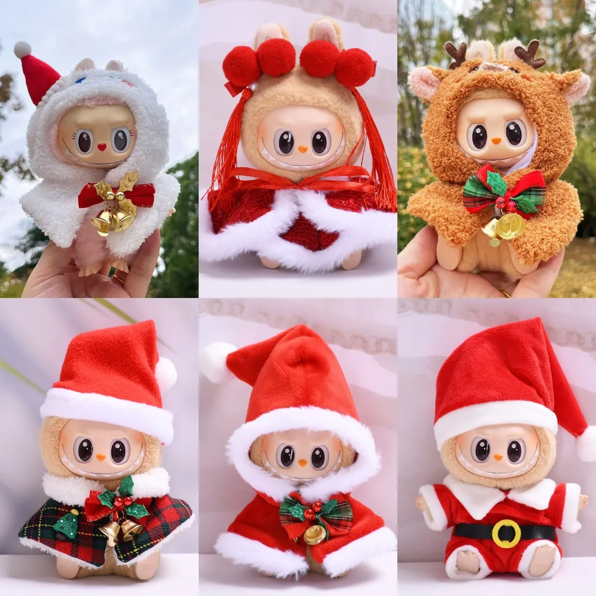 

17cm Labubu I II Idol Dolls Clothes Bell Shawl Outfit Christmas Cape Snowman Deer Korea Kpop Exo Clothing Plush Doll'S Clothes