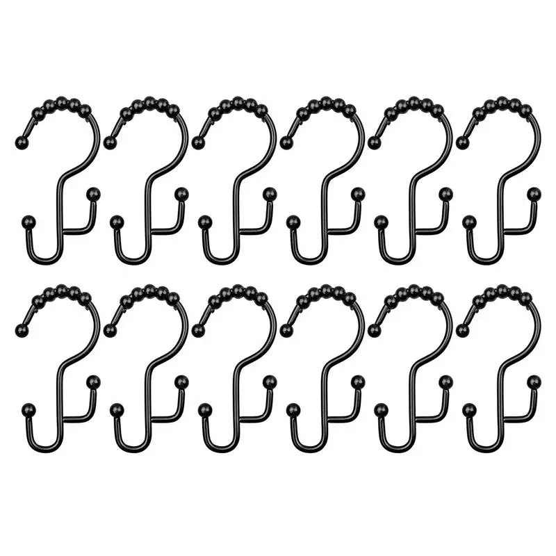 Hooks For Shower Curtains Bathroom Curtains Double Hooks 12X Metal Double Glide Shower Hooks Rings For Bathroom Shower Rods