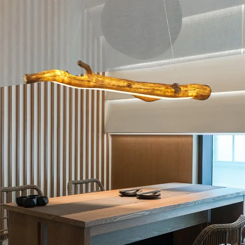 Gesimuleerde houtkleur LED-hanglamp Vintage harszakken Hanglampen voor theehuis Eetkamer Cafe Indoor Decor Verlichting