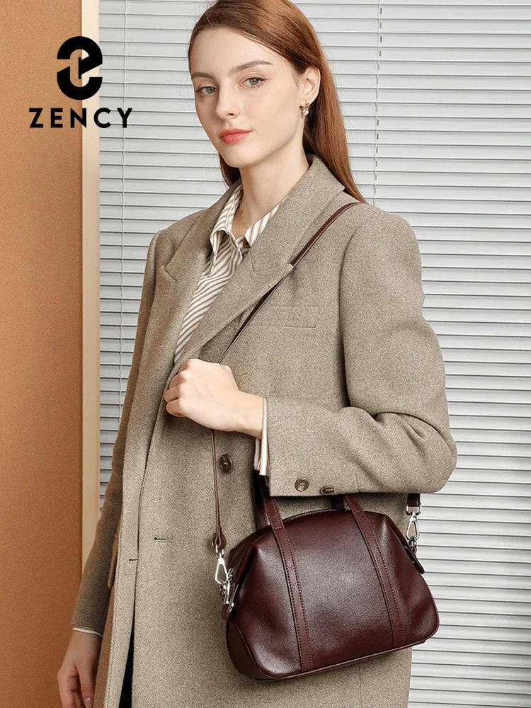 Zency Women's Luxury Bag Cowhide Leather Handbag Crossbody Top-handle Bag Vintage Boston Bag  For OL 2025 Wine Red