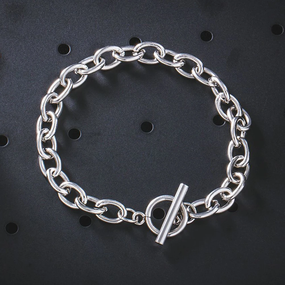 

5pcs Titanium Steel Bracelet Durable Lightweight Fashion Decor OT Buckle Women H Accessary Silver Chain Jewelry Gift