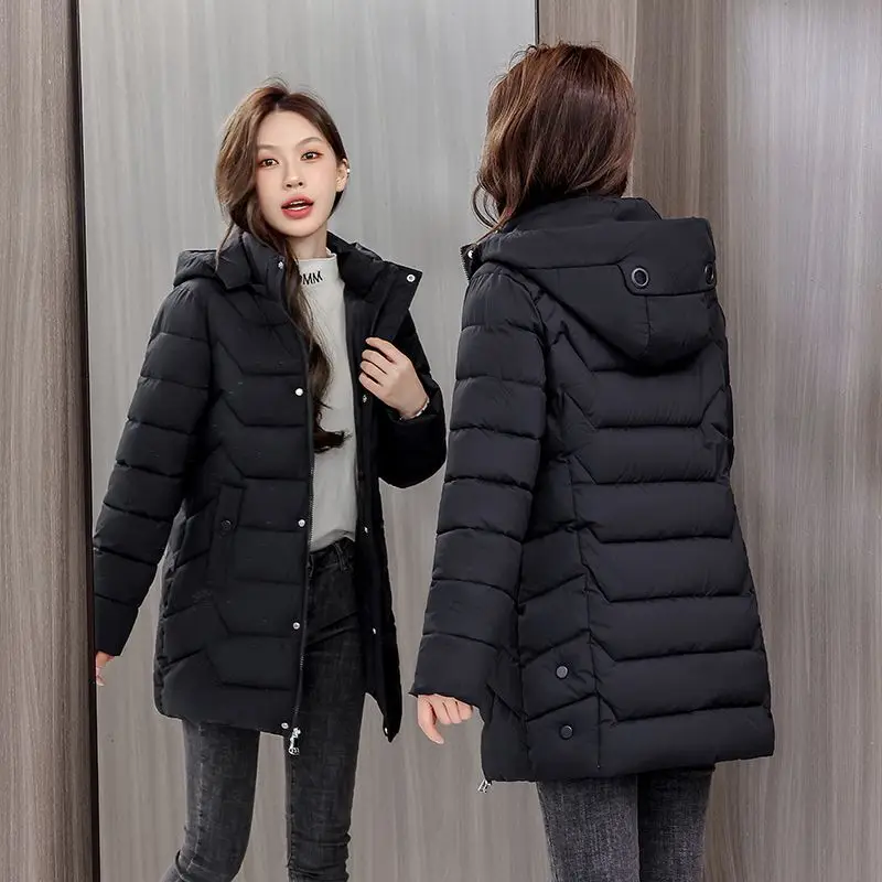 Parkas d'hiver à capuche mi-longs pour femmes, veste rembourrée, nouvelle mode optique, vêtements chauds en coton mince, pardessus R036, vêtements de neige, 600