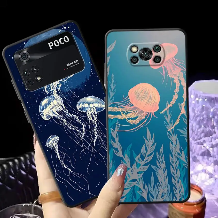 

Чехол с морской медузой для Xiaomi Poco X3 X4 X5 X7 Pro C40 C61 C50 F3 C75 M5 M3 M4 M7 Pro C71 F1 Черный мягкий чехол для телефона