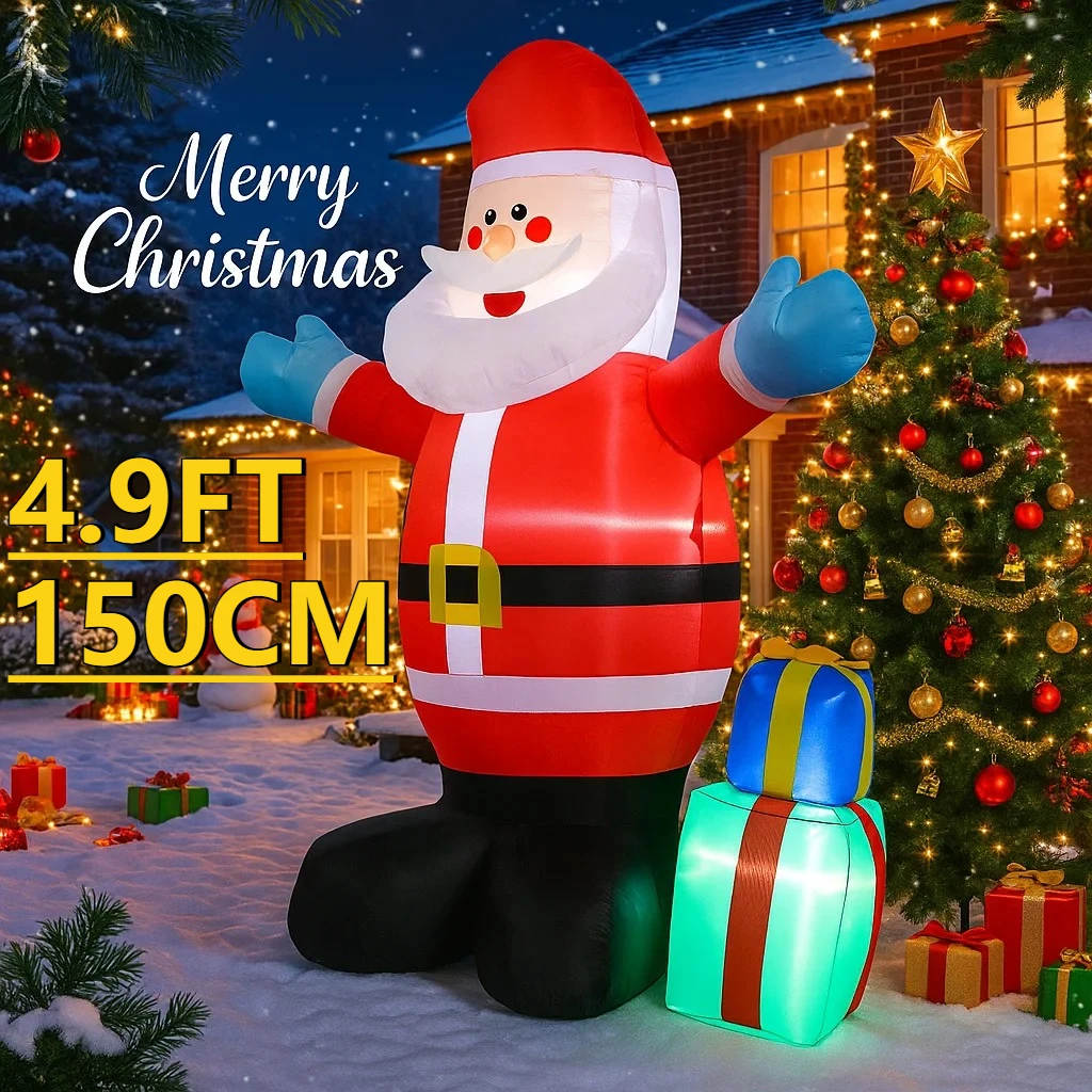 4,9 pies LED inflable decoración de patio de Navidad Santa Claus gigante decoración de Navidad ornamento festivo suministros de Navidad regalo juguete de vacaciones