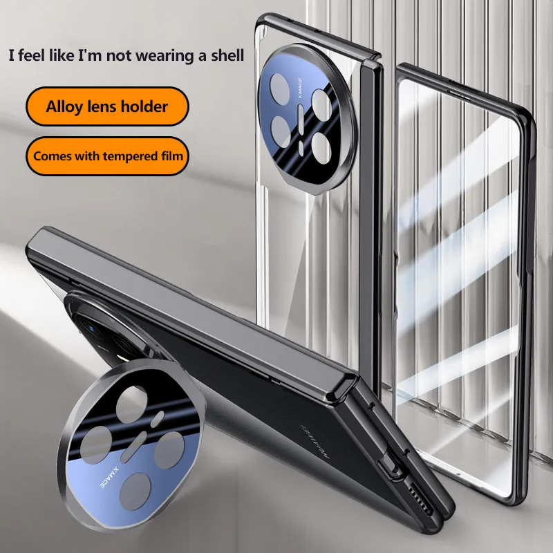 Magnetic Hinge Electroplating Transprent Case For Huawei MateX6 Mate X6 With Lens Holder Full Protective Cover