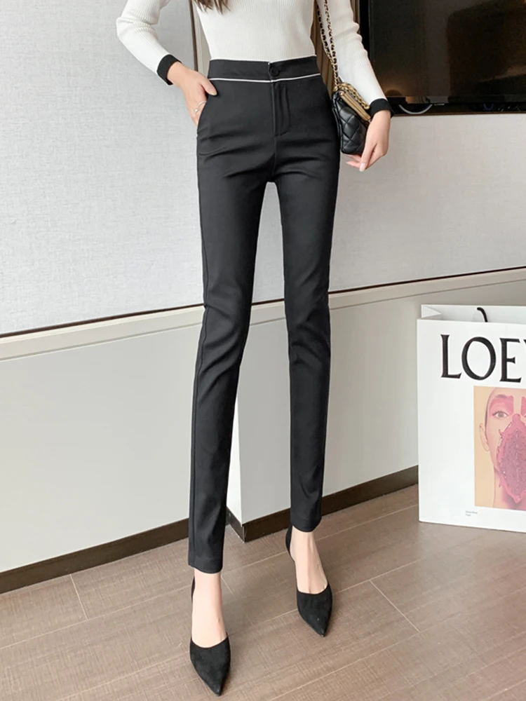 

High Quality Elastic Slim Office Lady Pants Women High Waist Cotton Casual Trousers Fashion formal Pants