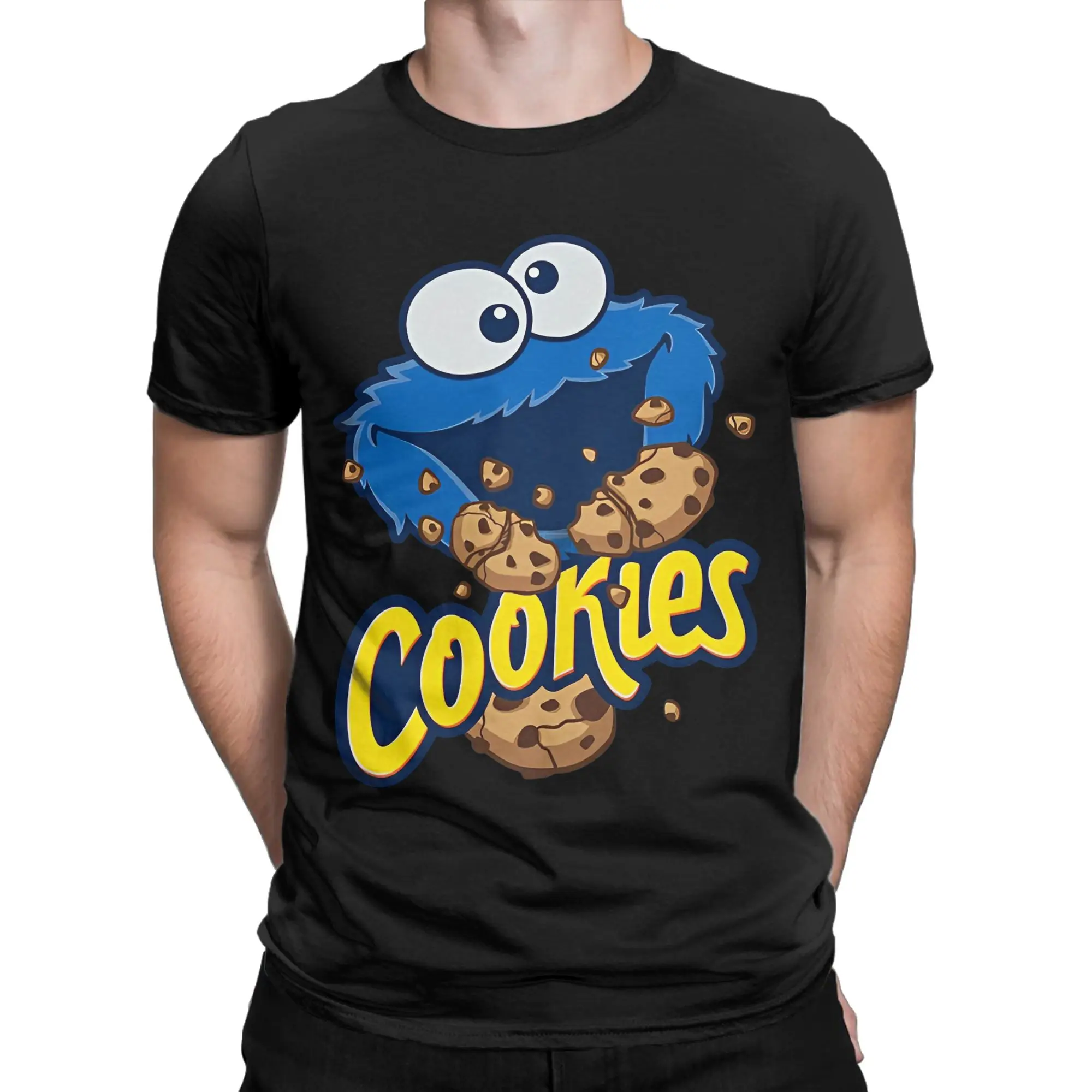Novelty Cookie Monster Sesames Streets T-Shirt Men 100%Cotton Short Sleeve Cartoon Round Neck Summer Top Tee