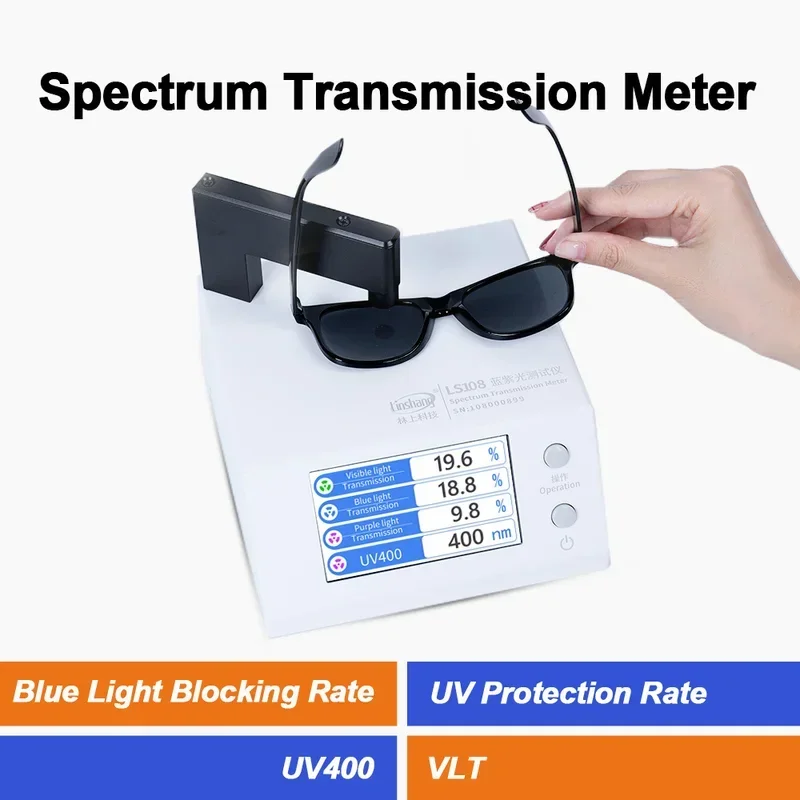 Light Transmission Meter UV400 Tester VLT 430nm Blue 395nm Violet Light Transmittance Tester for Eyeglasses Sunglasses LS108