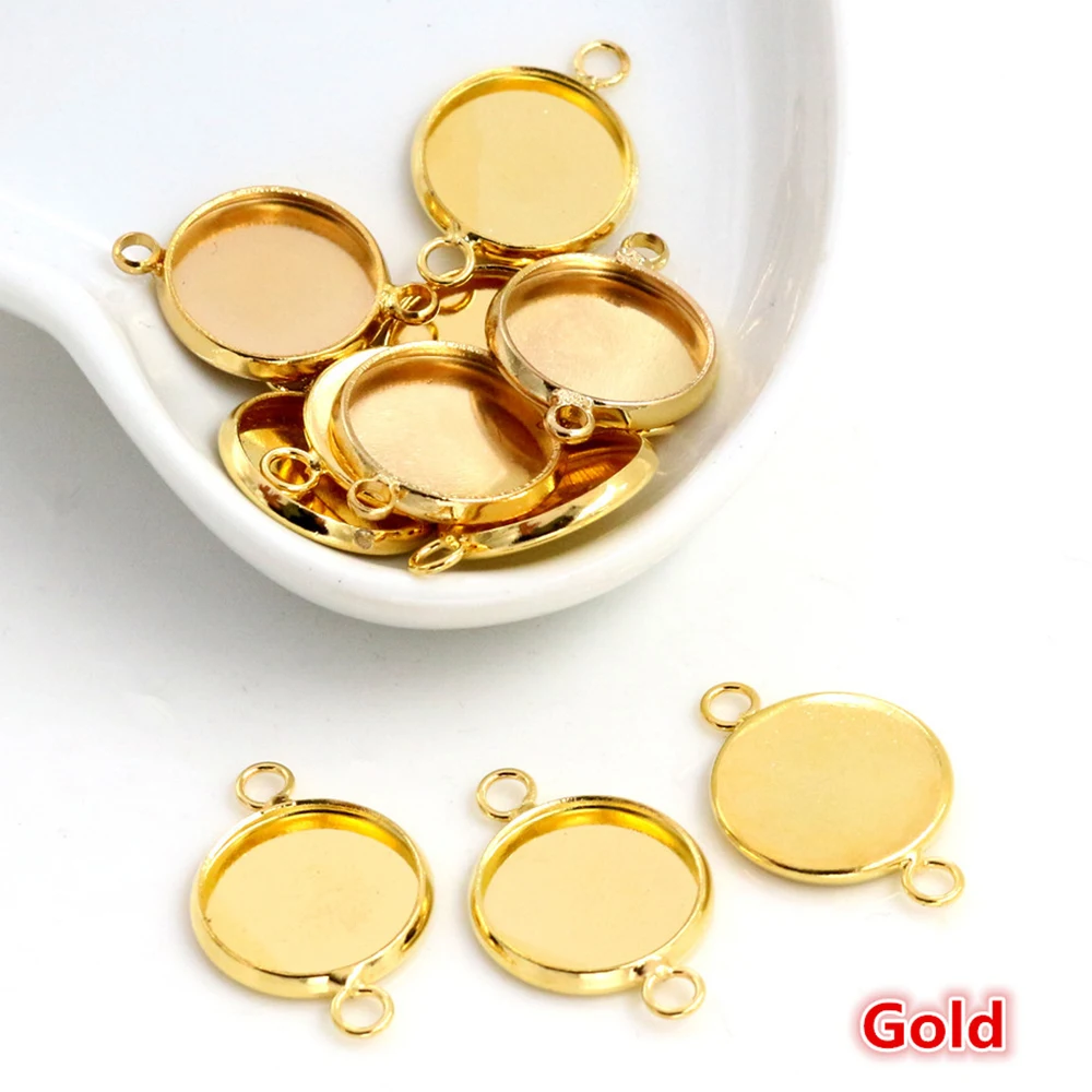 Iron Metals 20pcs/lot 10mm 12mm Inner Size 7 Colors two Loops Style Cabochon Base Cameo Setting Charms Pendant