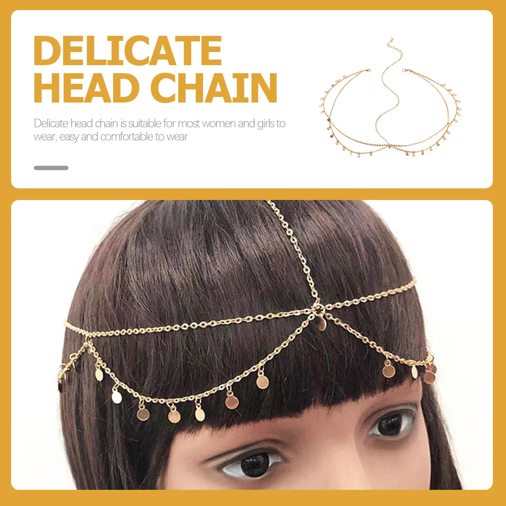 2 Pcs Bohemian Hair Chain Delicate Headdress Headband Fashion Sequins Women Alloy Lady Pendant