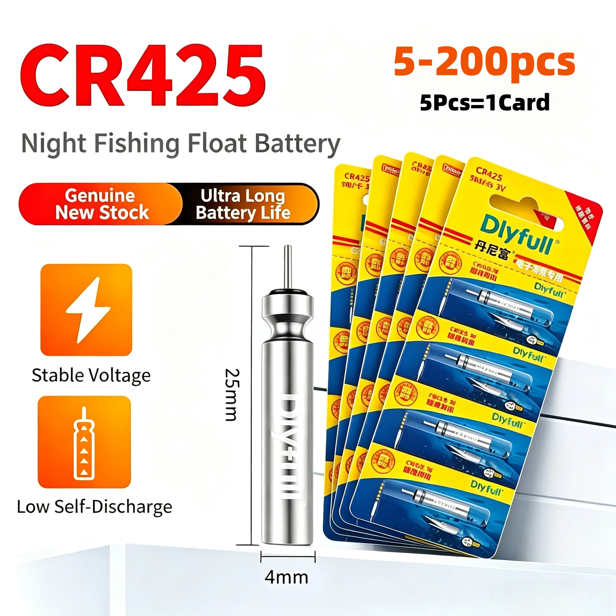 5-200PCS CR425 Fishing Float Battery High Brightness Luminous Battery  for Night Fishing Electronic Floats Tackle