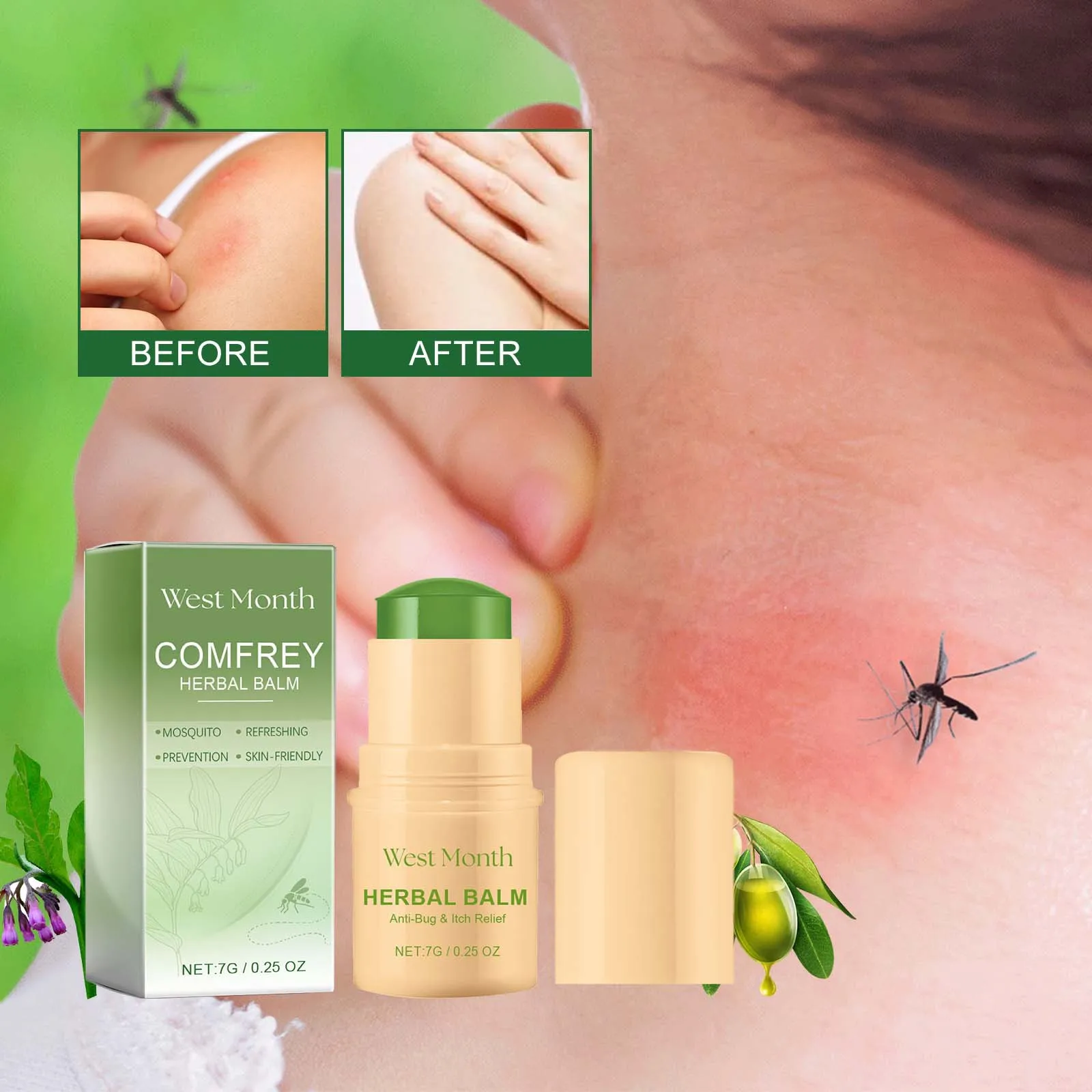 

WEST MONTH Comfrey Herbal Balm,Anti-Itch Soothing Cream | Mosquito Bite Relief | Skin Repair & Moisturizing Ointment