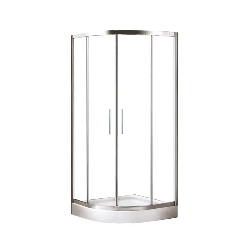 

Aluminum alloy tempered glass shower door for family hotel or gym quadrant tray-shaped sliding design