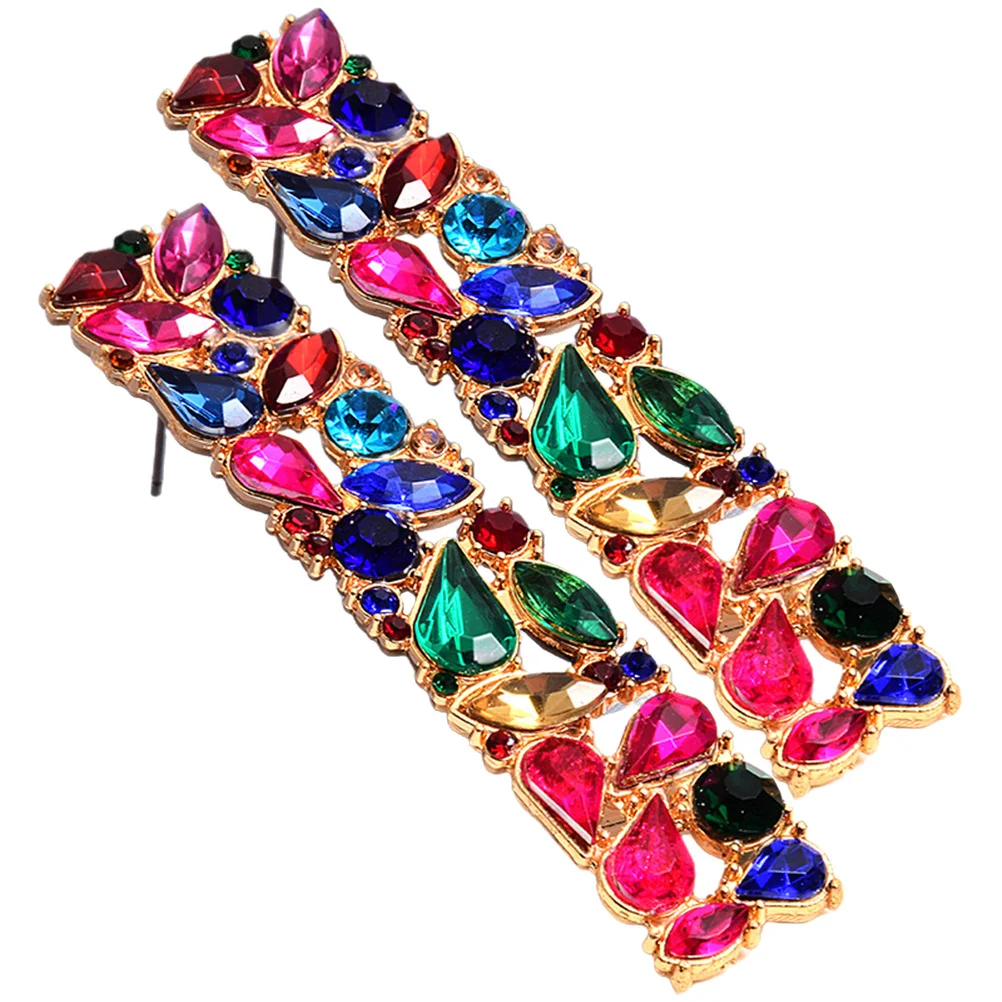 زوج واحد من أقراط الأذن الكريستالية المصنوعة من حجر الراين للنساء مجوهرات ملونة متينة هدية لعيد الميلاد وحفلات الزفاف وعيد الميلاد #5