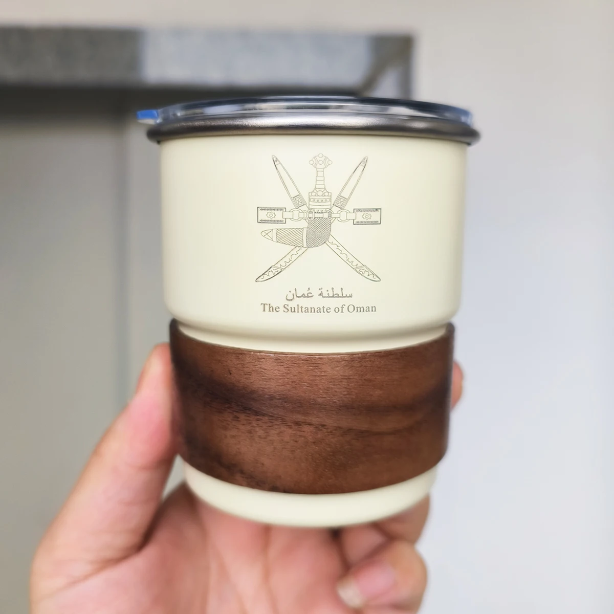 

The Sultanate of Oman Logo Stainless Steel Cup with Lid 300ml Outdoor Camping Coffee Mug Wholesale Custom