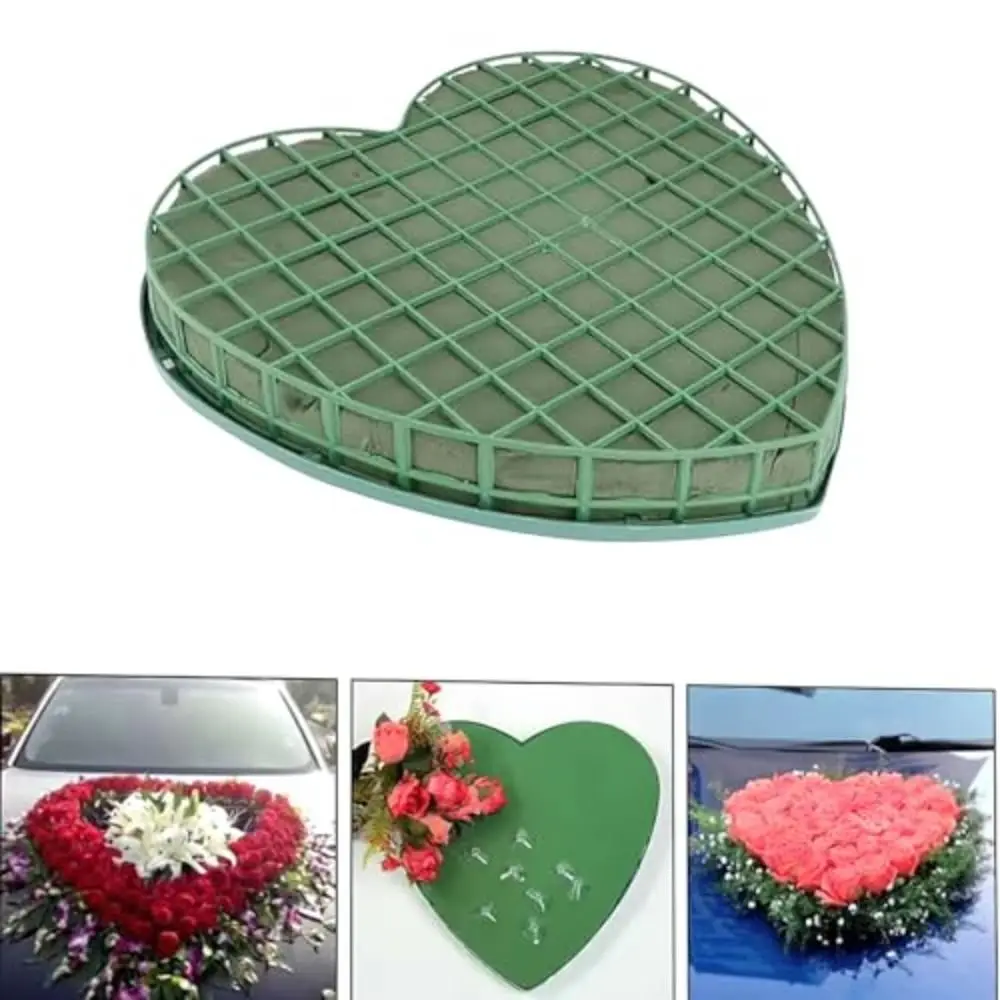 

Heart Shaped Floral Foam Blocks Green Color Reusable Floral Bricks With Suction Cup Professional Tool Flower Mud Car Decoration