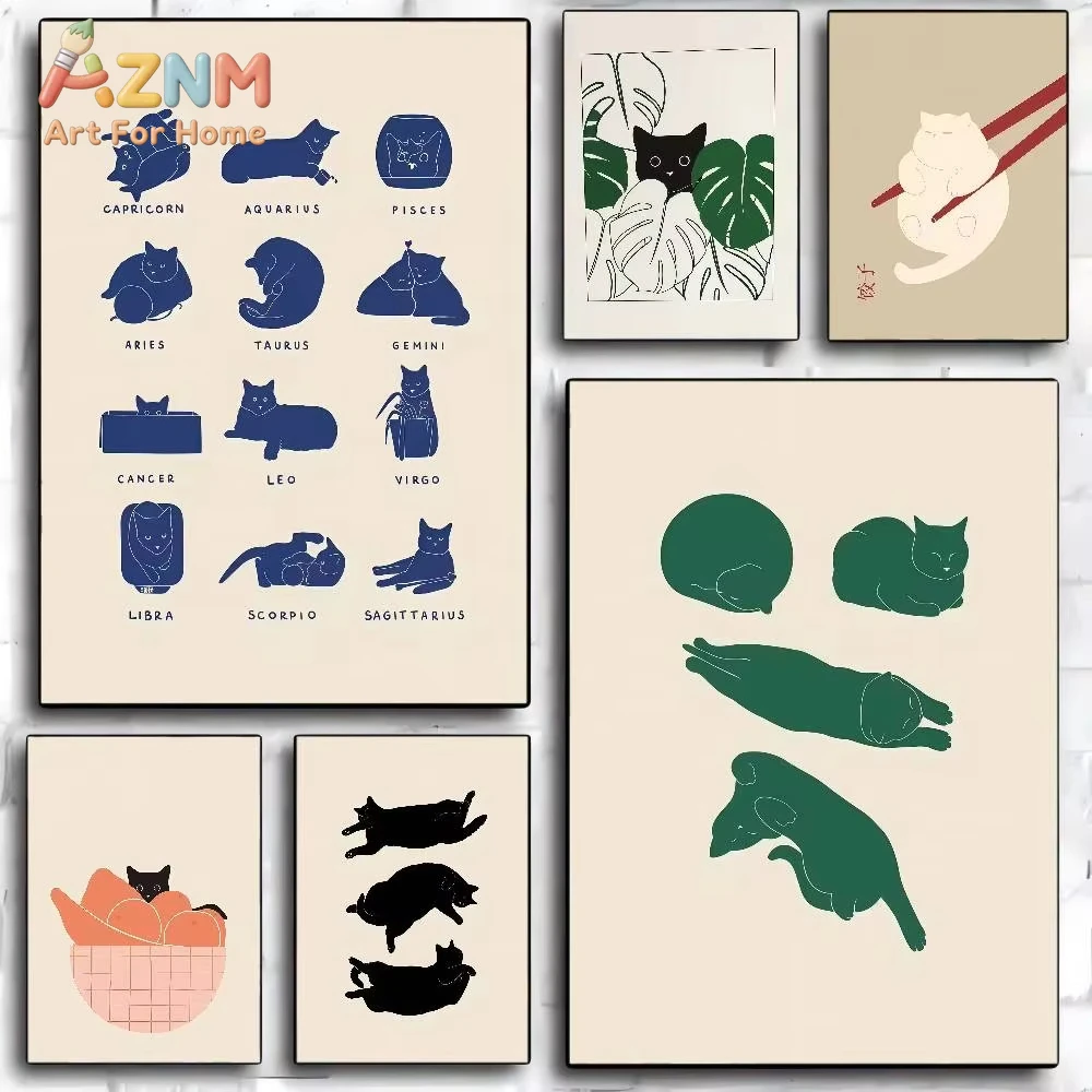 

1pc Minimalist Sleepy Kitties Classic Movie Posters Vintage Room Bar Cafe Decor Nordic Home Decor