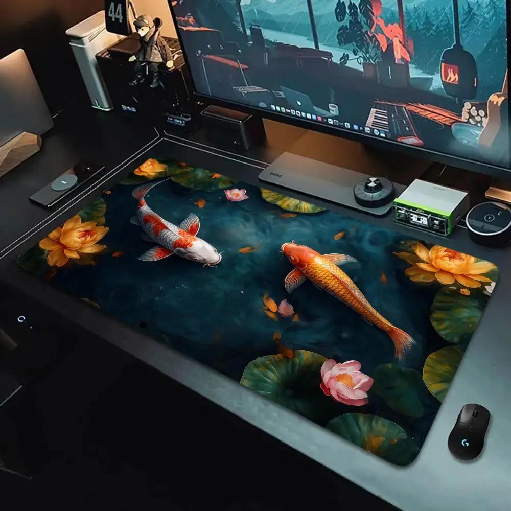 Japanese Koi Lucky Mouse Pad Large Computer Office Game Table Mat XXL Rubber Anti-slip Gaming Keyboard Mousepad Long Desk Pads