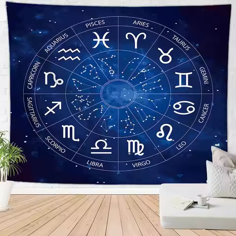 Blue Tarot Tapestry Wheel Zodiac Astrology Chart Wall Hanging Scarf Altar cloth tarot cloth tarot deck Sun and Moon Home Decor