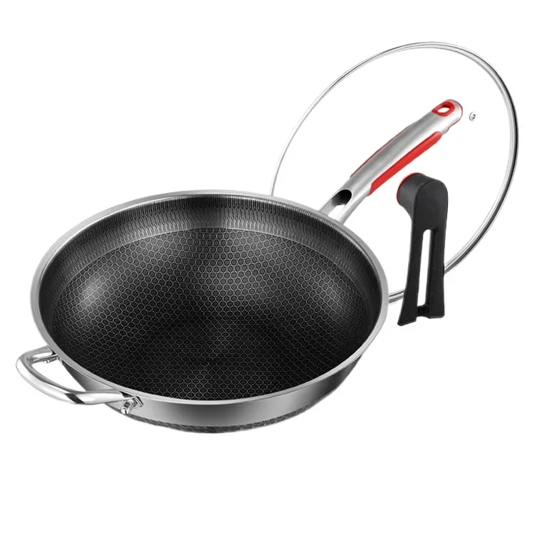 Thickening, deepening and heightening 316 stainless steel wok Non-stick skillet non-coated flat bottom non-oil smoke induction