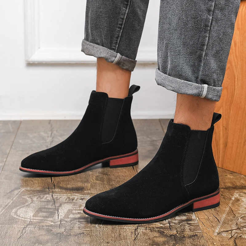 

Fashionable High Top Cow Suede Chelsea Boots Brand Business Commuting Versatile Men's Casual Boots Outdoor Comfort Walking Boots