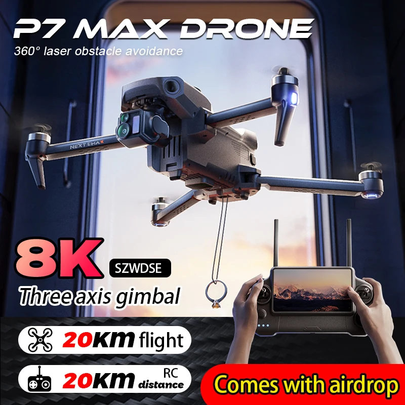 P7 Max 3-axis Brushless Gimbal 5G Digital Image Transmission Laser Obstacle Avoidance With Airdrop Screen Control Drone Boy Toy